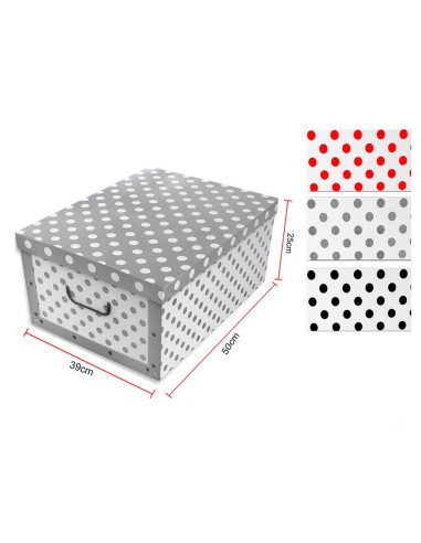 Tradineur - Caja de cartón con asas plegable - Diseño de lunares - Almacenamiento, organizador de ropa, juguetes - 51 x 37 x 24