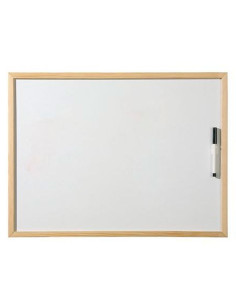 Tradineur - Pizarra blanca con marco de madera, incluye rotulador, fácil de borrar, ligera, ideal para colegios, tiendas, hogare