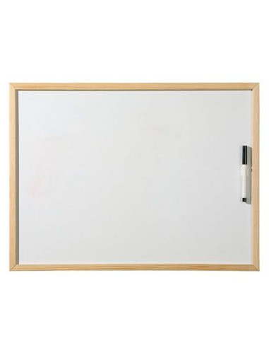 Tradineur - Pizarra blanca con marco de madera, incluye rotulador, fácil de borrar, ligera, ideal para colegios, tiendas, hogare