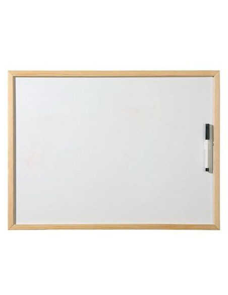 Tradineur - Pizarra blanca con marco de madera, incluye rotulador, fácil de borrar, ligera, ideal para colegios, tiendas, hogare