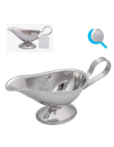 Tradineur - Salsera aladino con asa, acero inoxidable, apta para uso alimentario, recipiente para servir salsas, cocina, 18 cm