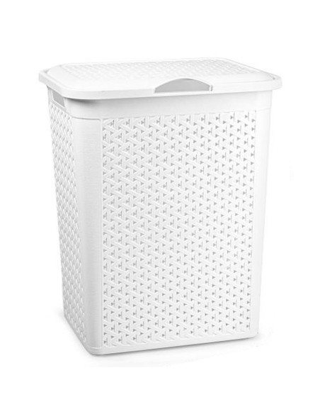 Tradineur - Cesto para ropa sucia con tapa y asas, pongotodo de plástico, cubo para colada, imitación de mimbre, fabricado en Es Tradineur - Cesto para ropa sucia con tapa y asas, pongotodo de plástico, cubo para colada, imitación de mimbre, fabricado en Es