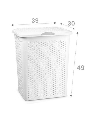 Tradineur - Cesto para ropa sucia con tapa y asas, pongotodo de plástico, cubo para colada, imitación de mimbre, fabricado en Es
