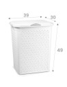 Tradineur - Cesto para ropa sucia con tapa y asas, pongotodo de plástico, cubo para colada, imitación de mimbre, fabricado en Es