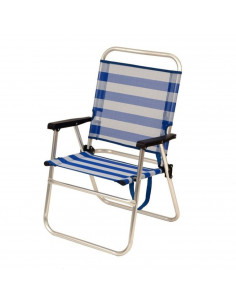 Silla de playa plegable de hierro y loneta de color azul y blanco, de 89 x 56,6 x 49 cm. Asiento para playa o campo con divertid