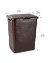 Tradineur - Cesto para ropa sucia con tapa y asas, pongotodo de plástico, cubo para colada, imitación de mimbre, fabricado en Es