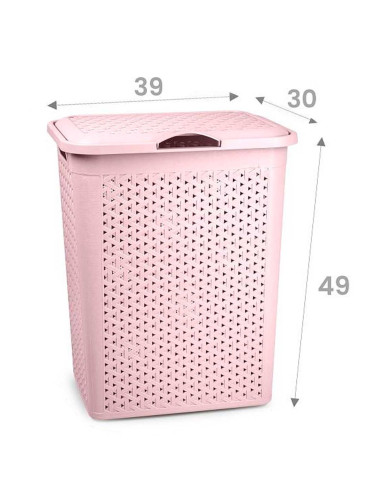 Tradineur - Cesto para ropa sucia con tapa y asas, pongotodo de plástico, cubo para colada, imitación de mimbre, fabricado en Es