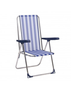 Tumbona de playa plegable a rayas azul y blanco, silla de playa piscina camping, plegable, 115 x 50 x 65 cm