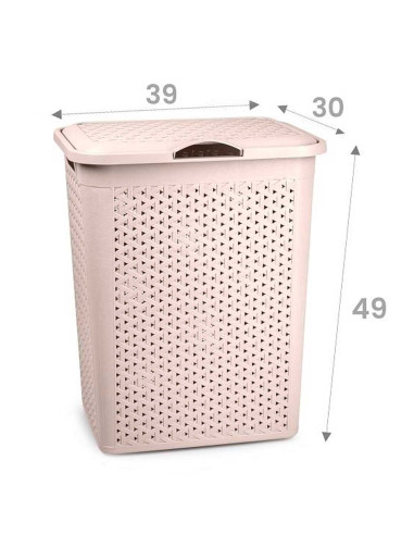 Tradineur - Cesto para ropa sucia con tapa y asas, pongotodo de plástico, cubo para colada, imitación de mimbre, fabricado en Es