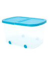 Tradineur - Caja de almacenamiento con ruedas y tapa con doble abertura, plástico, contenedor, juguetes, libros, ropa, mantas, f