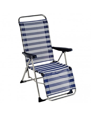 Tumbona plegable playa piscina 5 posiciones a rayas azul/blanco con reposapies 109 x 65 cm