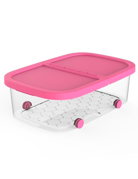Tradineur - Caja de almacenamiento con ruedas y tapa con doble abertura, plástico, contenedor, juguetes, libros, ropa, mantas, f Tradineur - Caja de almacenamiento con ruedas y tapa con doble abertura, plástico, contenedor, juguetes, libros, ropa, mantas, f