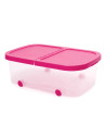Tradineur - Caja de almacenamiento con ruedas y tapa con doble abertura, plástico, contenedor, juguetes, libros, ropa, mantas, f
