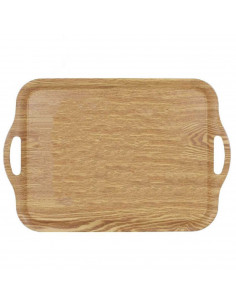 Bandeja de Melamina con asas de 3 x 48,2 x 33 cm, para transportar vajilla o alimentos o como decoración. Fuente de madera resis