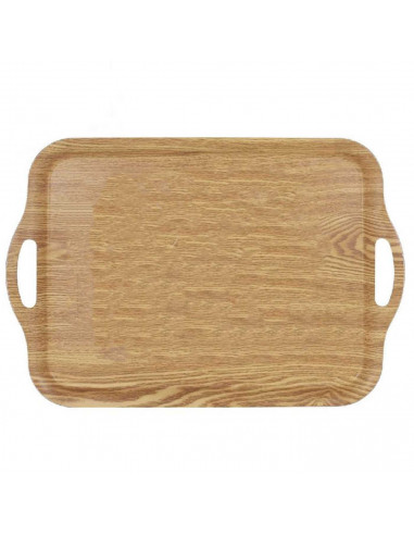 Bandeja de Melamina con asas de 3 x 48,2 x 33 cm, para transportar vajilla o alimentos o como decoración. Fuente de madera resis