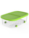 Tradineur - Caja de almacenamiento con ruedas y tapa con doble abertura, plástico, contenedor, juguetes, libros, ropa, mantas, f