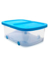 Tradineur - Caja de almacenamiento con ruedas y tapa con doble abertura, plástico, contenedor, juguetes, libros, ropa, mantas, f