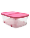 Tradineur - Caja de almacenamiento con ruedas y tapa con doble abertura, plástico, contenedor, juguetes, libros, ropa, mantas, f