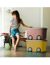 Tradineur - Caja de almacenamiento infantil con ruedas y tapa, plástico, contenedor, almacenaje juguetes, libros, ropa, mantas,