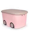 Tradineur - Caja de almacenamiento infantil con ruedas y tapa, plástico, contenedor, almacenaje juguetes, libros, ropa, mantas,