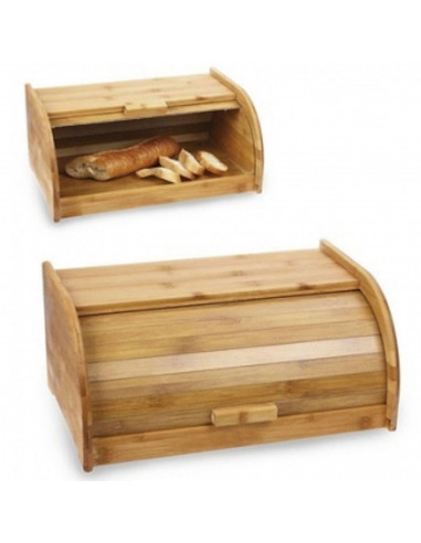 Panera de bambú con persiana corredera, bandeja de pan de bambú, caja de pan enrollable, contenedor de pan con tapa enrollable,