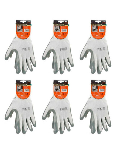Tradineur - Pack de 6 pares de guantes de trabajo, poliéster y nitrilo resistente, protección mecánica, bricolaje, seguridad, ja
