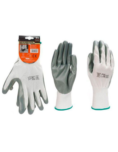 Tradineur - Pack de 6 pares de guantes de trabajo, poliéster y nitrilo resistente, protección mecánica, bricolaje, seguridad, ja