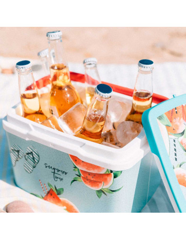Tradineur - Nevera portátil rígida decorada con asa, polipropileno, porta alimentos y bebidas para playa, acampada, fabricada en