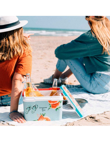 Tradineur - Nevera portátil rígida decorada con asa, polipropileno, porta alimentos y bebidas para playa, acampada, fabricada en