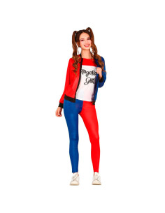 Tradineur - Disfraz de dangerous girl para adolescente, Harley Quinn, poliéster, incluye chaqueta con camiseta y pantalón, atuen