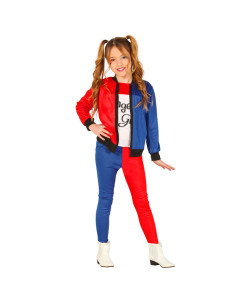 Tradineur - Disfraz de dangerous girl infantil, Harley Quinn, poliéster, incluye chaqueta con camiseta y pantalón, atuendo de ca