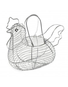 Tradineur - Huevera metálica con forma de gallina y asas 26 x 33 x 23 cm, cesta, recipiente para guardar huevos, decoración orig