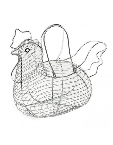 Tradineur - Huevera metálica con forma de gallina y asas 26 x 33 x 23 cm, cesta, recipiente para guardar huevos, decoración orig