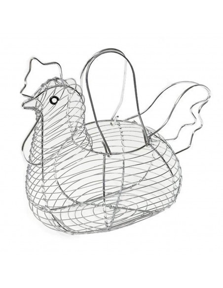 Tradineur - Huevera metálica con forma de gallina y asas 26 x 33 x 23 cm, cesta, recipiente para guardar huevos, decoración orig