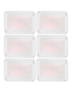 Tradienur - Pack de 6 bandejas con blondas rojas rectangular - Fabricación de cartón que incluyen blondas caladas 100% reciclabl