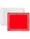 Tradienur - Pack de 6 bandejas con blondas rojas rectangular - Fabricación de cartón que incluyen blondas caladas 100% reciclabl