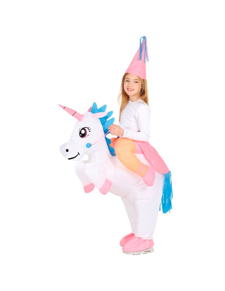 Tradineur - Disfraz infantil de unicornio hinchable, poliéster 100%, incluye traje e inflador, atuendo de carnaval, Halloween, c