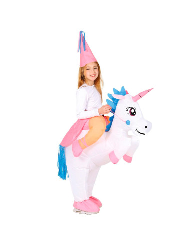 Tradineur - Disfraz infantil de unicornio hinchable, poliéster 100%, incluye traje e inflador, atuendo de carnaval, Halloween, c