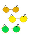 Tradineur - Pack de 3 gafas hippie, plástico y metal, complemento para disfraces, carnaval, Halloween, cosplay, fiestas (Adulto