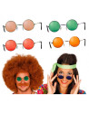 Tradineur - Pack de 3 gafas hippie, plástico y metal, complemento para disfraces, carnaval, Halloween, cosplay, fiestas (Adulto