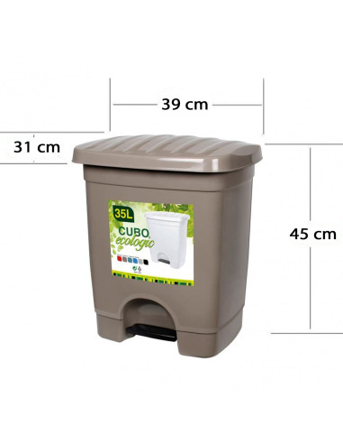 Tradineur - Cubo de basura de plástico con pedal, compartimento unitario, contenedor de residuos, papelera, cocina, fabricado en