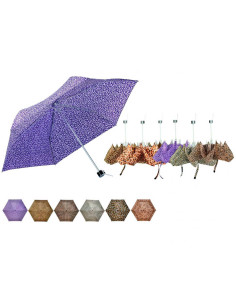 Tradineur - Paraguas plegable estampado de mujer, poliéster, apertura manual, 6 varillas de aluminio/fibra, compacto, viaje, 56