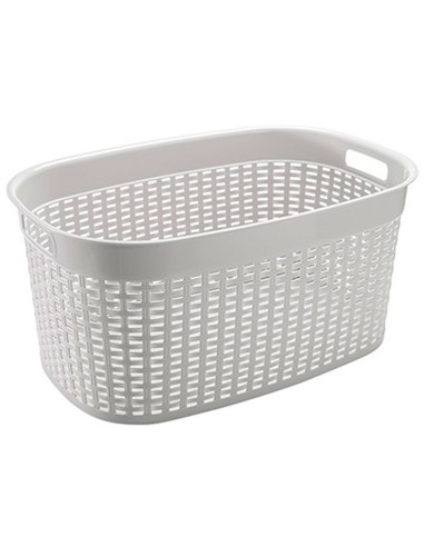 Tradineur - Cesta rectangular ovalada de plástico con asas para la colada, diseño rattan, imitación de mimbre, fabricada en Espa