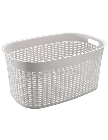 Tradineur - Cesta rectangular ovalada de plástico con asas para la colada, diseño rattan, imitación de mimbre, fabricada en Espa