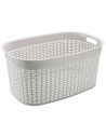 Tradineur - Cesta rectangular ovalada de plástico con asas para la colada, diseño rattan, imitación de mimbre, fabricada en Espa