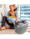 Tradineur - Cesta rectangular ovalada de plástico con asas para la colada, diseño rattan, imitación de mimbre, fabricada en Espa
