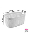 Tradineur - Cesta rectangular ovalada de plástico con asas para la colada, diseño rattan, imitación de mimbre, fabricada en Espa