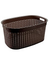 Tradineur - Cesta rectangular ovalada de plástico con asas para colada, diseño rattan, imitación de mimbre, fabricada en España