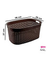Tradineur - Cesta rectangular ovalada de plástico con asas para colada, diseño rattan, imitación de mimbre, fabricada en España