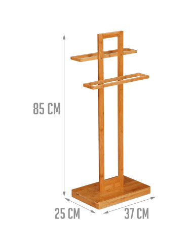 Tradineur - Toallero de pie de 2 Niveles - Fabricado en Bambú - Diseño Rectangular y resistente a la humedad - 37 x 25 x 85 cm